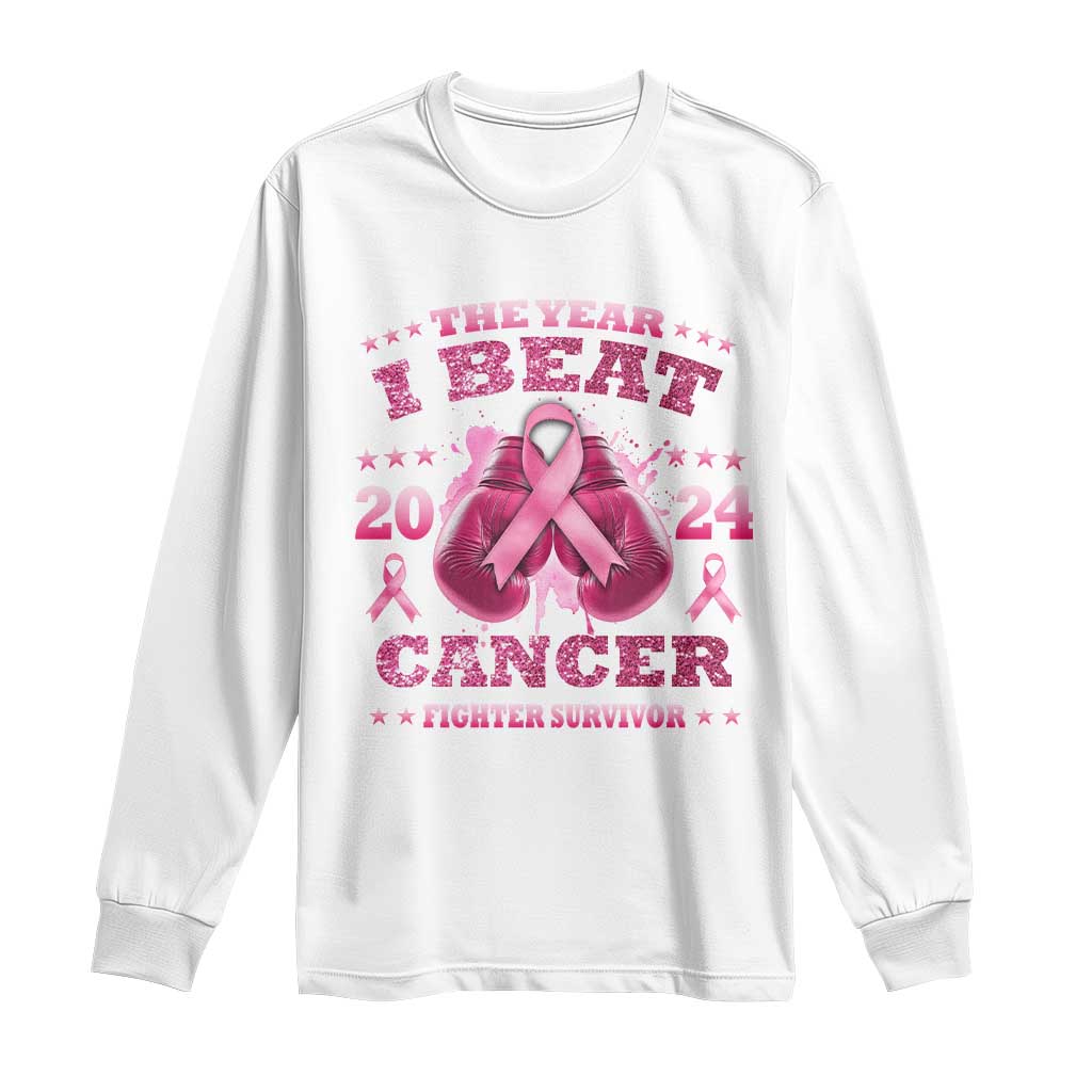 The Year I Beat Cancer Boxing Gloves Fighter Survivor Long Sleeve Shirt TS09 White Print Your Wear