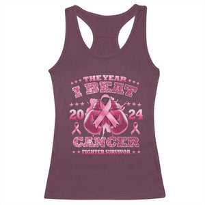 The Year I Beat Cancer Boxing Gloves Fighter Survivor Racerback Tank Top TS09 Maroon Print Your Wear