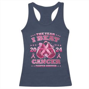 The Year I Beat Cancer Boxing Gloves Fighter Survivor Racerback Tank Top TS09 Navy Print Your Wear