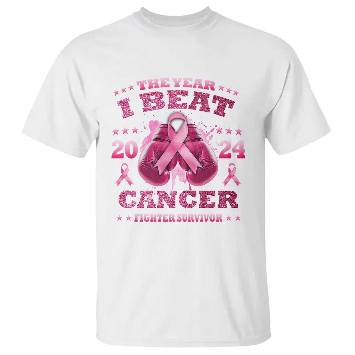 The Year I Beat Cancer Boxing Gloves Fighter Survivor T Shirt TS09 White Print Your Wear