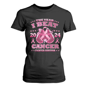 The Year I Beat Cancer Boxing Gloves Fighter Survivor T Shirt For Women TS09 Black Print Your Wear