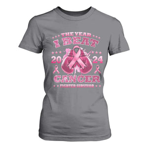 The Year I Beat Cancer Boxing Gloves Fighter Survivor T Shirt For Women TS09 Charcoal Print Your Wear