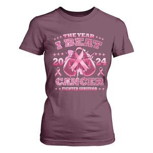 The Year I Beat Cancer Boxing Gloves Fighter Survivor T Shirt For Women TS09 Maroon Print Your Wear