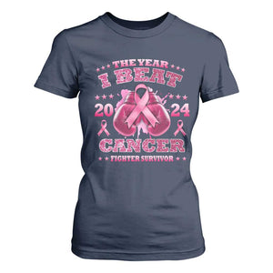 The Year I Beat Cancer Boxing Gloves Fighter Survivor T Shirt For Women TS09 Navy Print Your Wear