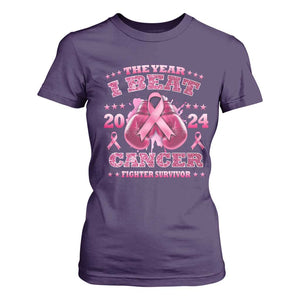 The Year I Beat Cancer Boxing Gloves Fighter Survivor T Shirt For Women TS09 Purple Print Your Wear