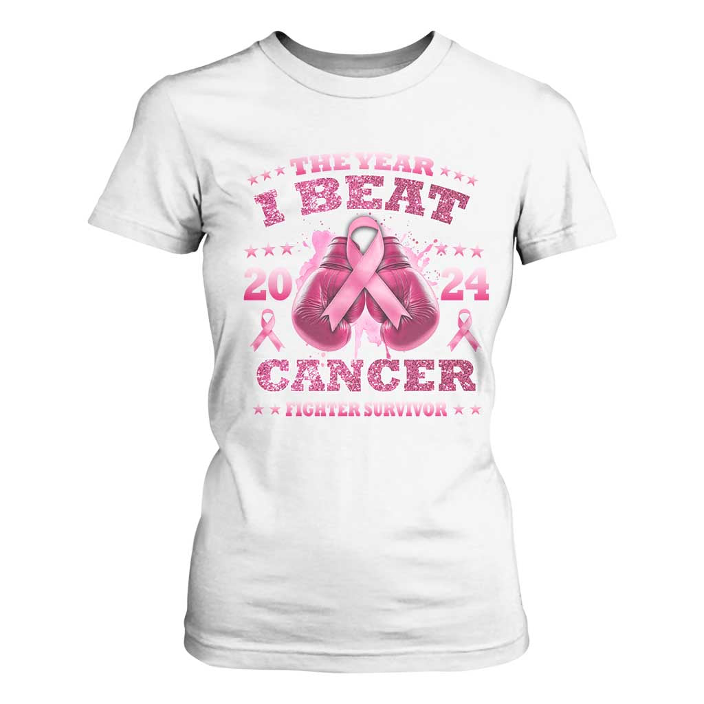 The Year I Beat Cancer Boxing Gloves Fighter Survivor T Shirt For Women TS09 White Print Your Wear