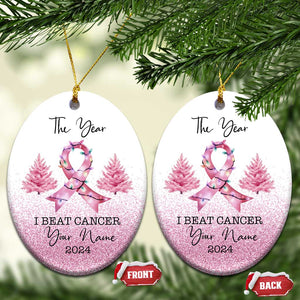 Personalize Christmas Breast Cancer Christmas Ornament Custom Name The Year I Beat Cancer TS09 Oval White Print Your Wear