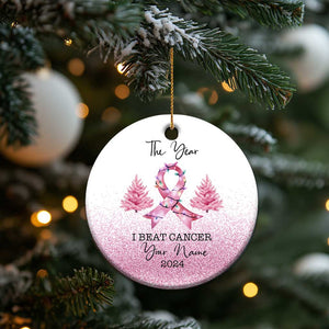 Personalize Christmas Breast Cancer Christmas Ornament Custom Name The Year I Beat Cancer TS09 Print Your Wear