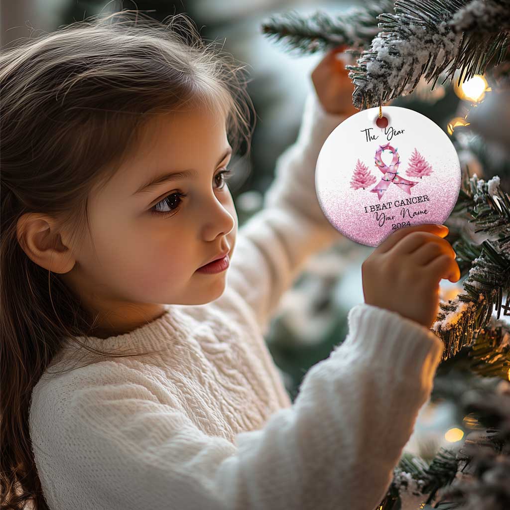 Personalize Christmas Breast Cancer Christmas Ornament Custom Name The Year I Beat Cancer TS09 Print Your Wear