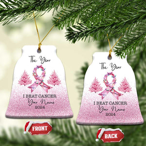 Personalize Christmas Breast Cancer Christmas Ornament Custom Name The Year I Beat Cancer TS09 Bell Flake White Print Your Wear