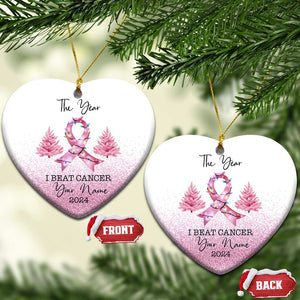 Personalize Christmas Breast Cancer Christmas Ornament Custom Name The Year I Beat Cancer TS09 Heart White Print Your Wear