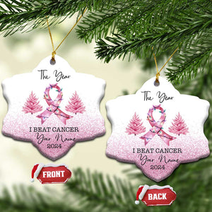 Personalize Christmas Breast Cancer Christmas Ornament Custom Name The Year I Beat Cancer TS09 Snow Flake White Print Your Wear