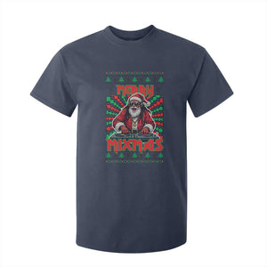 Funny Xmas Party T Shirt For Kid Merry Mixmas Santa DJ TS09 Navy Print Your Wear