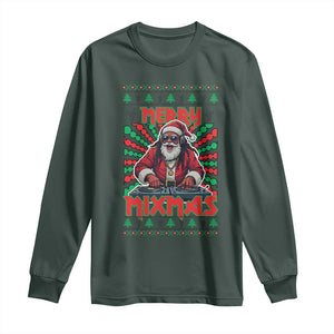 Funny Xmas Party Long Sleeve Shirt Merry Mixmas Santa DJ TS09 Dark Forest Green Print Your Wear