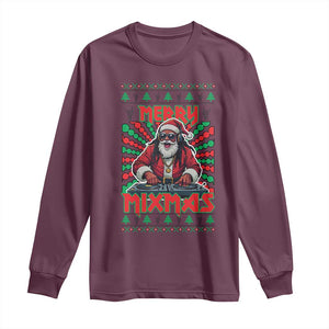 Funny Xmas Party Long Sleeve Shirt Merry Mixmas Santa DJ TS09 Maroon Print Your Wear