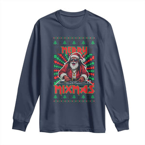 Funny Xmas Party Long Sleeve Shirt Merry Mixmas Santa DJ TS09 Navy Print Your Wear