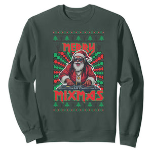 Funny Xmas Party Sweatshirt Merry Mixmas Santa DJ TS09 Dark Forest Green Print Your Wear