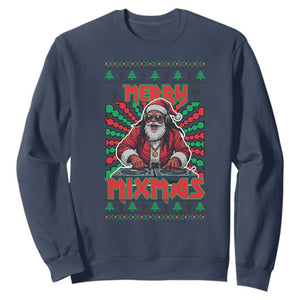 Funny Xmas Party Sweatshirt Merry Mixmas Santa DJ TS09 Navy Print Your Wear