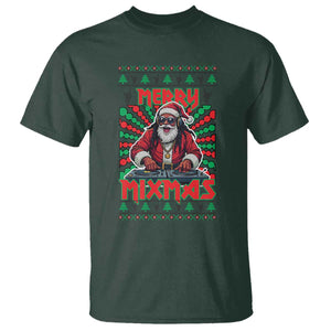 Funny Xmas Party T Shirt Merry Mixmas Santa DJ TS09 Dark Forest Green Print Your Wear