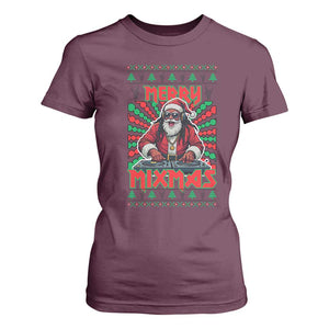 Funny Xmas Party T Shirt For Women Merry Mixmas Santa DJ TS09 Maroon Print Your Wear