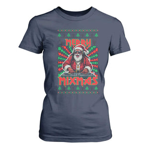 Funny Xmas Party T Shirt For Women Merry Mixmas Santa DJ TS09 Navy Print Your Wear