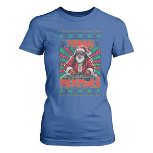 Funny Xmas Party T Shirt For Women Merry Mixmas Santa DJ TS09 Royal Blue Print Your Wear