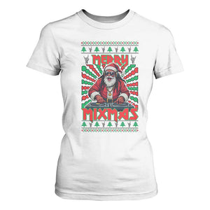 Funny Xmas Party T Shirt For Women Merry Mixmas Santa DJ TS09 White Print Your Wear