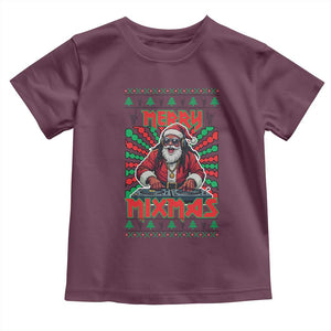 Funny Xmas Party Toddler T Shirt Merry Mixmas Santa DJ TS09 Maroon Print Your Wear