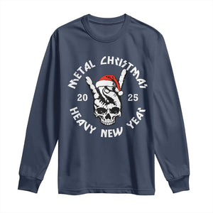 Funny Heavy Metal Long Sleeve Shirt Metal Christmas Heavy New Year Rock Hand Sign TS09 Navy Print Your Wear