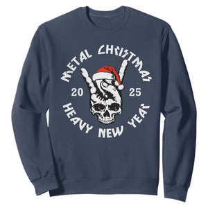 Funny Heavy Metal Sweatshirt Metal Christmas Heavy New Year Rock Hand Sign TS09 Navy Print Your Wear