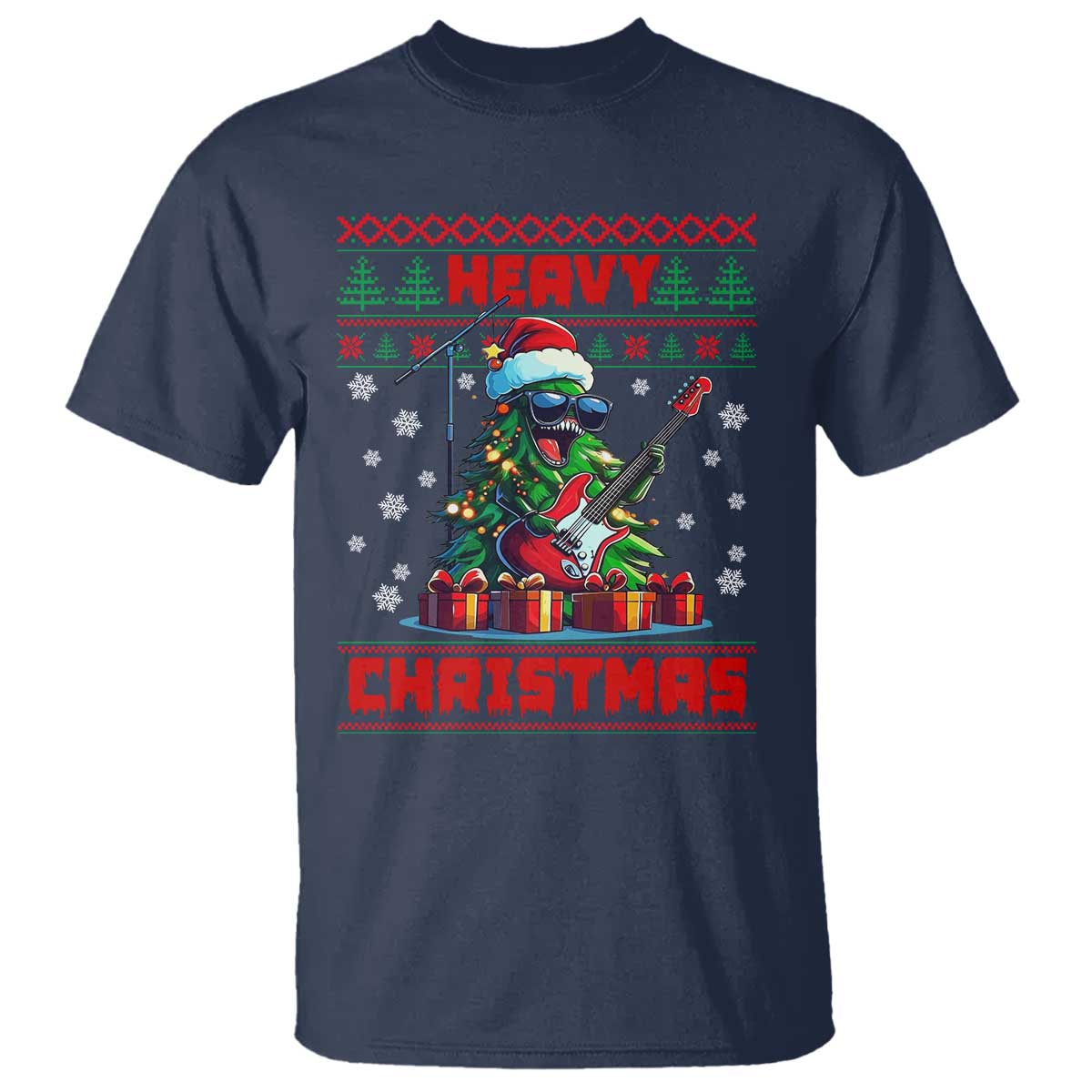 Funny Heavy Christmas Rock Band Guitarist T Shirt TS09 Navy Print Your Wear