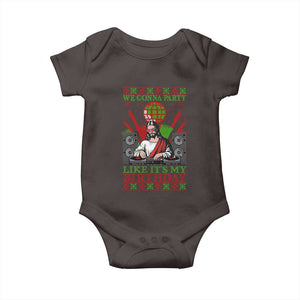 Funny Christmas Party DJ Jesus Baby Onesie We Gonna Party Like It's My Birthday TS09 Dark Chocolate Print Your Wear