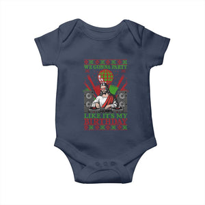 Funny Christmas Party DJ Jesus Baby Onesie We Gonna Party Like It's My Birthday TS09 Navy Print Your Wear