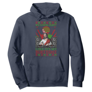 Funny Christmas Party DJ Jesus Hoodie We Gonna Party Like It's My Birthday TS09 Navy Print Your Wear