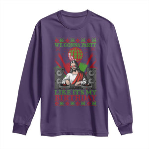 Funny Christmas Party DJ Jesus Long Sleeve Shirt We Gonna Party Like It's My Birthday TS09 Purple Print Your Wear