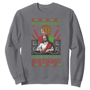 Funny Christmas Party DJ Jesus Sweatshirt We Gonna Party Like It's My Birthday TS09 Charcoal Print Your Wear