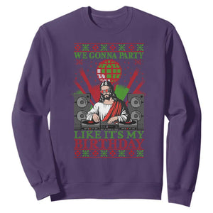 Funny Christmas Party DJ Jesus Sweatshirt We Gonna Party Like It's My Birthday TS09 Purple Print Your Wear