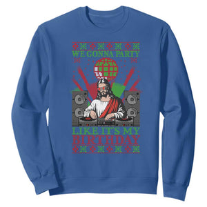 Funny Christmas Party DJ Jesus Sweatshirt We Gonna Party Like It's My Birthday TS09 Royal Blue Print Your Wear