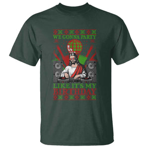 Funny Christmas Party DJ Jesus T Shirt We Gonna Party Like It's My Birthday TS09 Dark Forest Green Print Your Wear