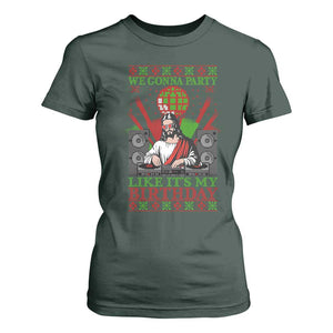 Funny Christmas Party DJ Jesus T Shirt For Women We Gonna Party Like It's My Birthday TS09 Dark Forest Green Print Your Wear