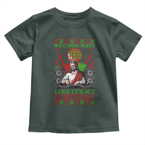 Funny Christmas Party DJ Jesus Toddler T Shirt We Gonna Party Like It's My Birthday TS09 Dark Forest Green Print Your Wear