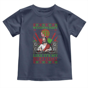 Funny Christmas Party DJ Jesus Toddler T Shirt We Gonna Party Like It's My Birthday TS09 Navy Print Your Wear