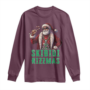 Funny Xmas Long Sleeve Shirt Skibidi Rizzmas Cool Santa Gangsta TS09 Maroon Print Your Wear