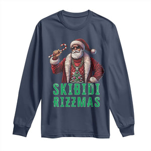 Funny Xmas Long Sleeve Shirt Skibidi Rizzmas Cool Santa Gangsta TS09 Navy Print Your Wear