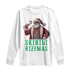 Funny Xmas Long Sleeve Shirt Skibidi Rizzmas Cool Santa Gangsta TS09 White Print Your Wear