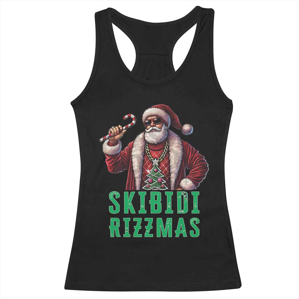 Funny Xmas Racerback Tank Top Skibidi Rizzmas Cool Santa Gangsta TS09 Black Print Your Wear