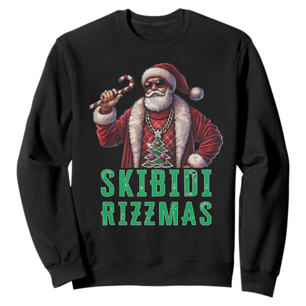 Funny Xmas Sweatshirt Skibidi Rizzmas Cool Santa Gangsta TS09 Black Print Your Wear