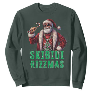 Funny Xmas Sweatshirt Skibidi Rizzmas Cool Santa Gangsta TS09 Dark Forest Green Print Your Wear