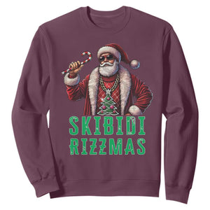 Funny Xmas Sweatshirt Skibidi Rizzmas Cool Santa Gangsta TS09 Maroon Print Your Wear