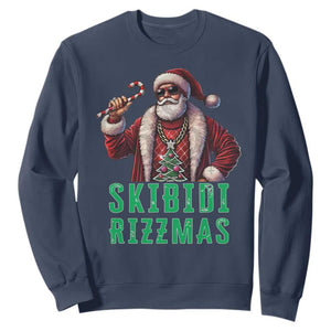 Funny Xmas Sweatshirt Skibidi Rizzmas Cool Santa Gangsta TS09 Navy Print Your Wear